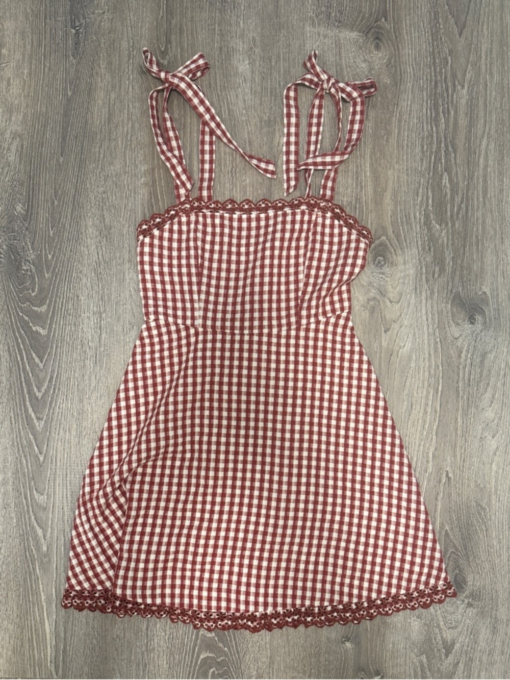 American Eagle Outfitters Red Gingham Tie-Strap Mini Dress